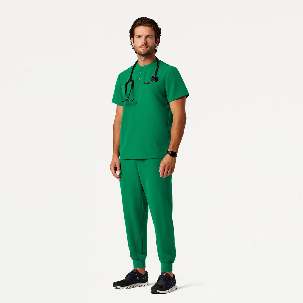 Jaanuu Scrubs Men's Reeve Henley Scrub Top Emerald Green | scrub-supply.com