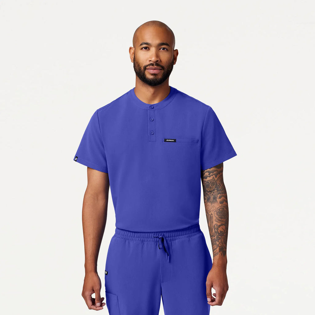 Jaanuu Scrubs Men's Reeve Henley Scrub Top Moon Blue | scrub-supply.com