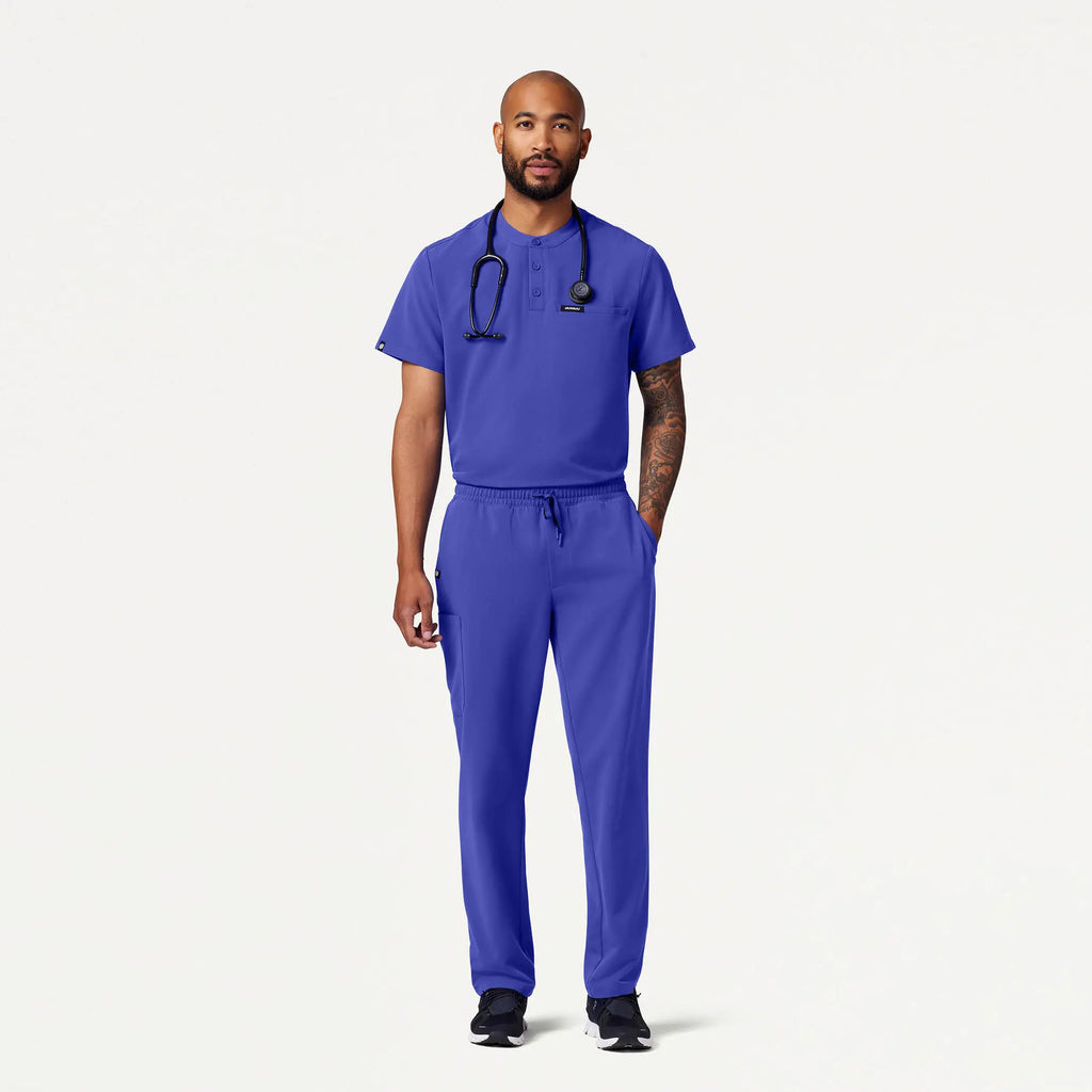 Jaanuu Scrubs Men's Reeve Henley Scrub Top Moon Blue | scrub-supply.com