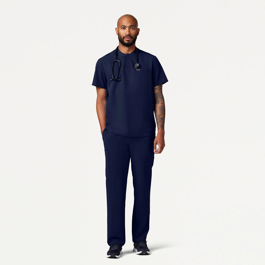 Jaanuu Scrubs Men's Reeve Henley Scrub Top Midnight Navy | scrub-supply.com