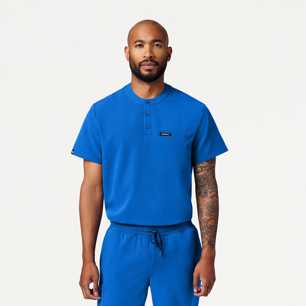 Jaanuu Scrubs Men's Reeve Henley Scrub Top Royal Blue | scrub-supply.com