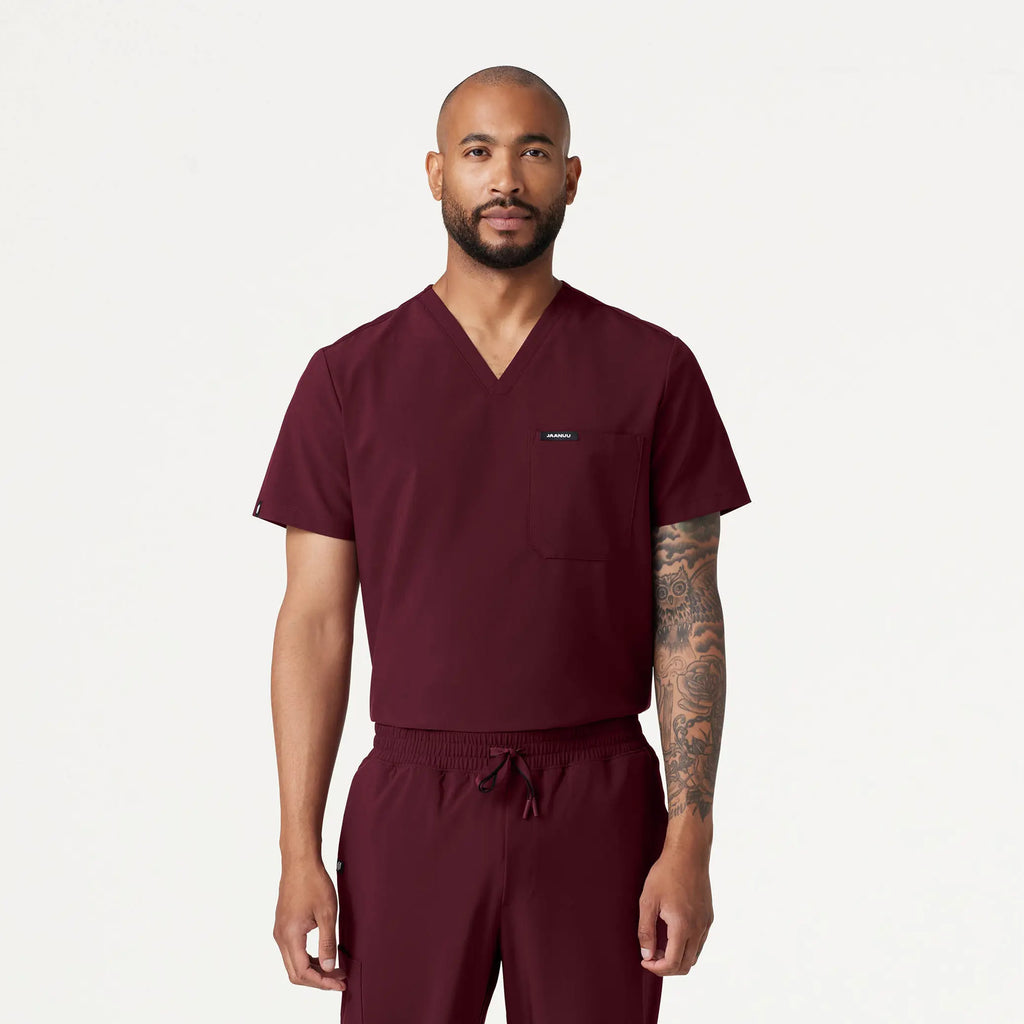 Jaanuu Scrubs Men's Holmes ULTRAlite™ 1-Pocket Scrub Top Burgundy | scrub-supply.com