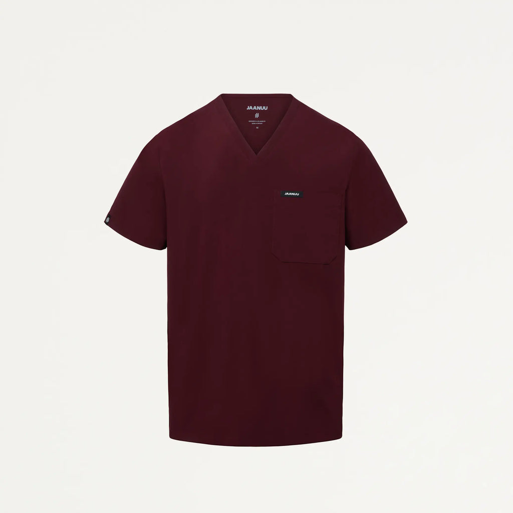 Jaanuu Scrubs Men's Holmes ULTRAlite™ 1-Pocket Scrub Top Burgundy | scrub-supply.com