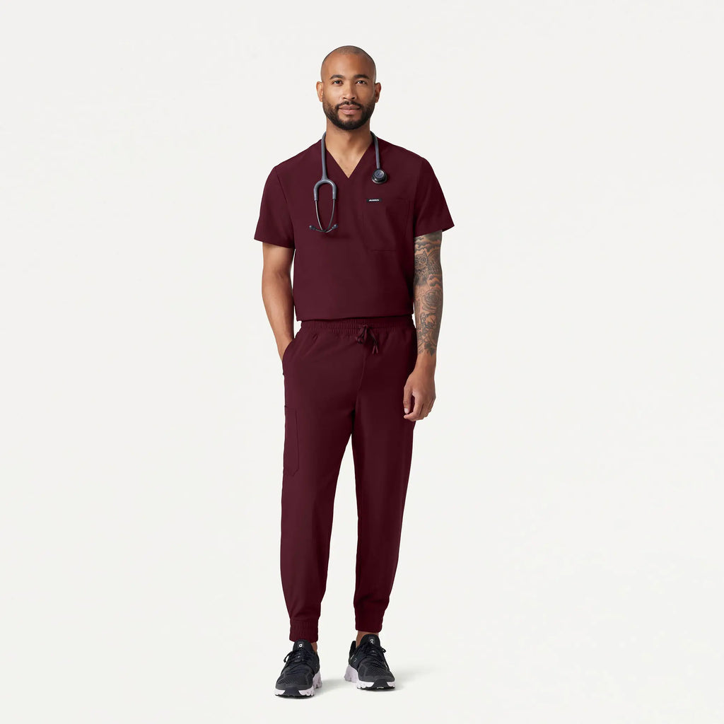 Jaanuu Scrubs Men's Holmes ULTRAlite™ 1-Pocket Scrub Top Burgundy | scrub-supply.com