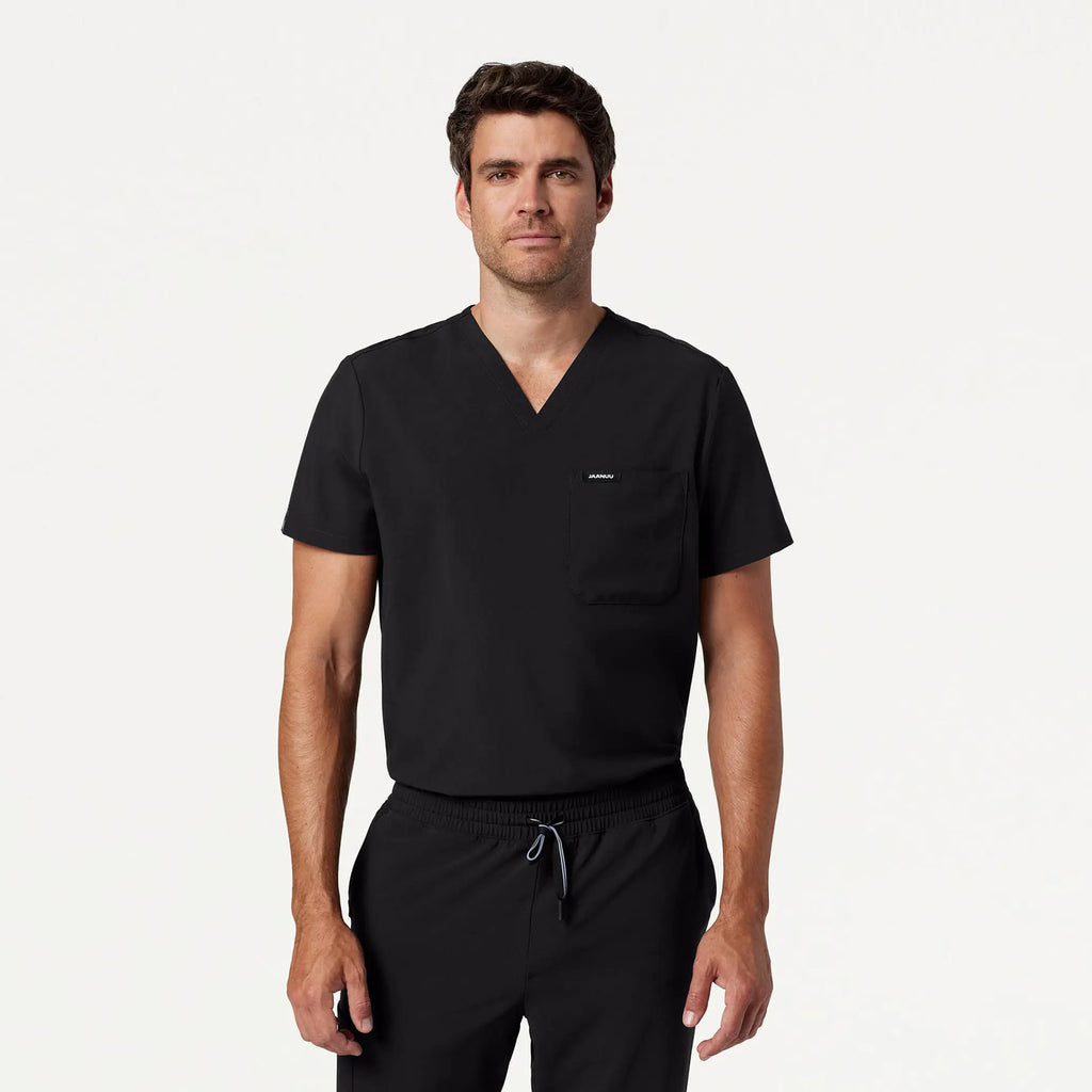 Jaanuu Scrubs Men's Holmes ULTRAlite™ 1-Pocket Scrub Top Black | scrub-supply.com