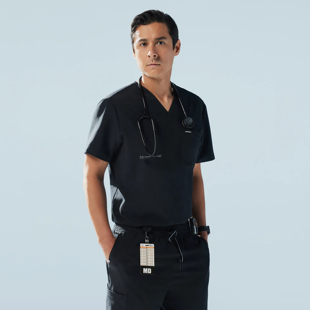 Jaanuu Scrubs Men's Holmes ULTRAlite™ 1-Pocket Scrub Top Black | scrub-supply.com