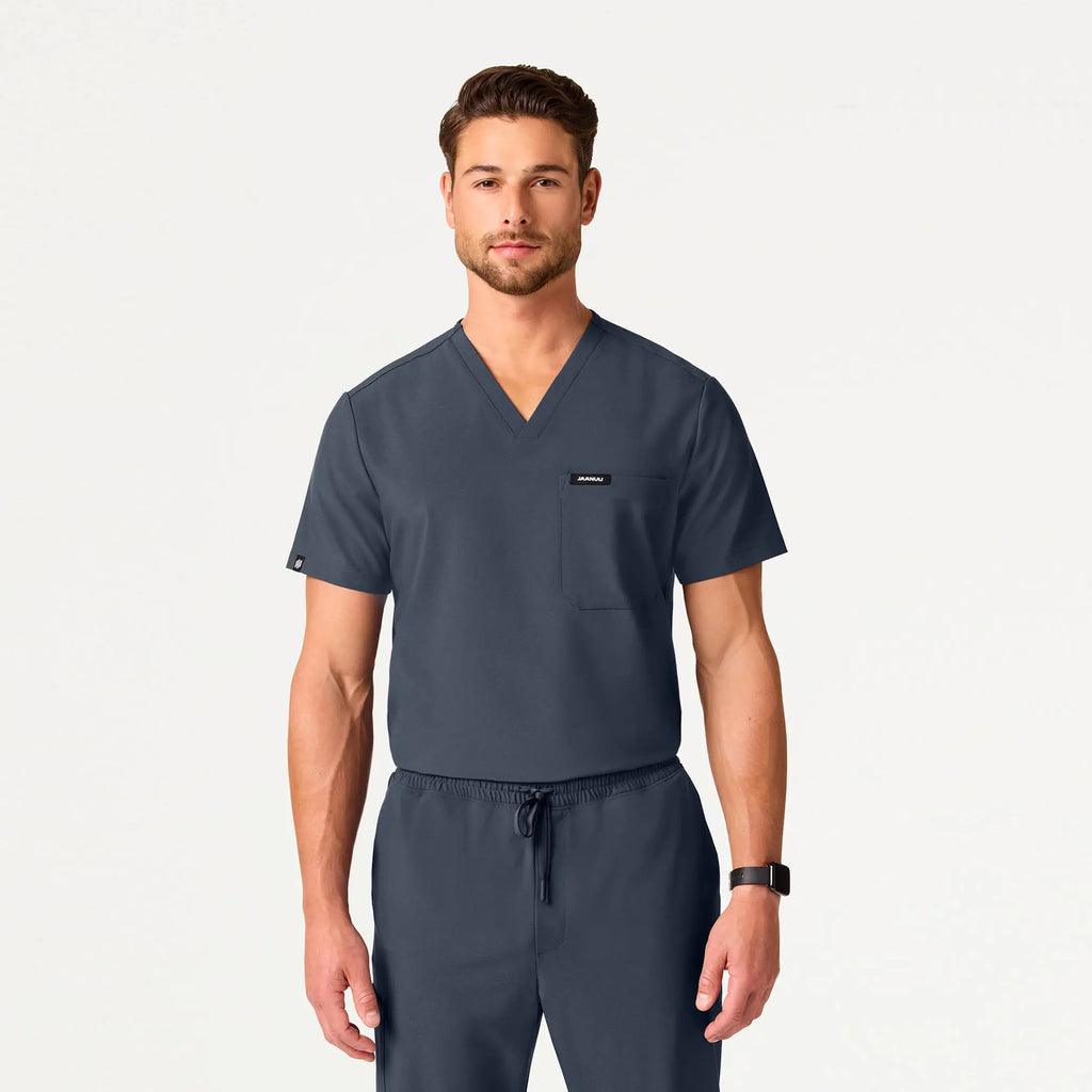 Jaanuu Scrubs Men's Holmes ULTRAlite™ 1-Pocket Scrub Top Carbon Gray | scrub-supply.com