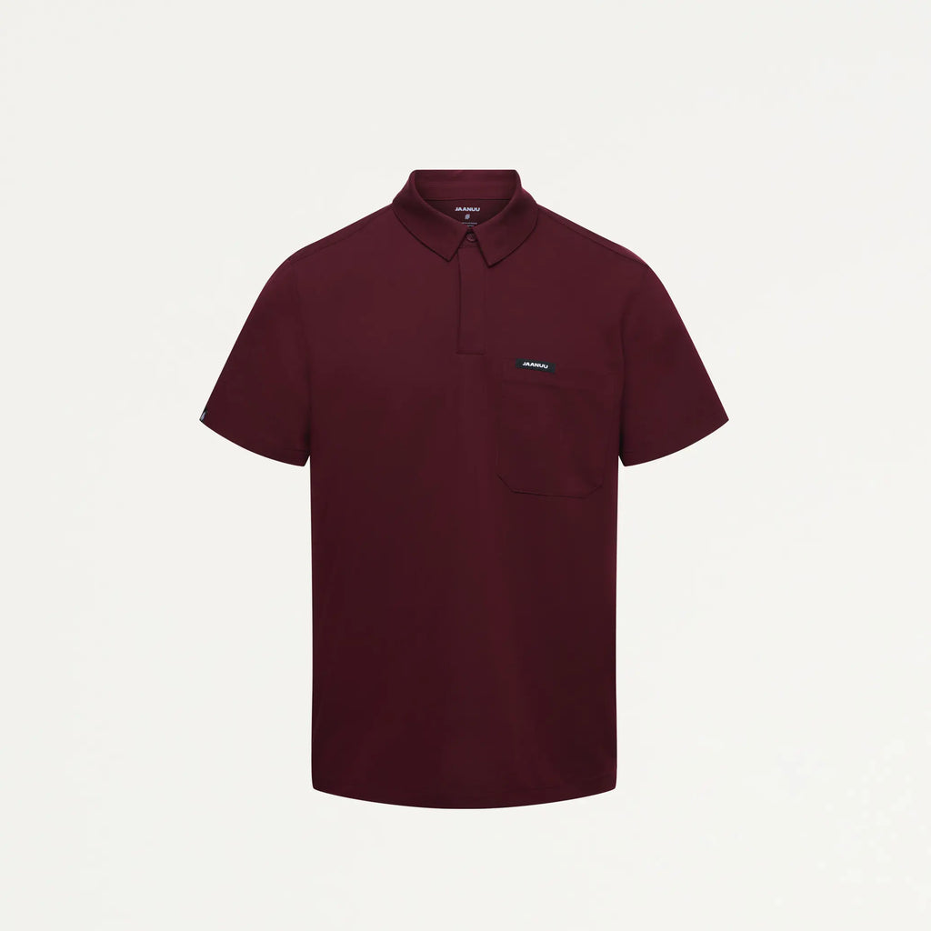 Jaanuu Scrubs Men's Axis Polo Scrub Top Burgundy | scrub-supply.com