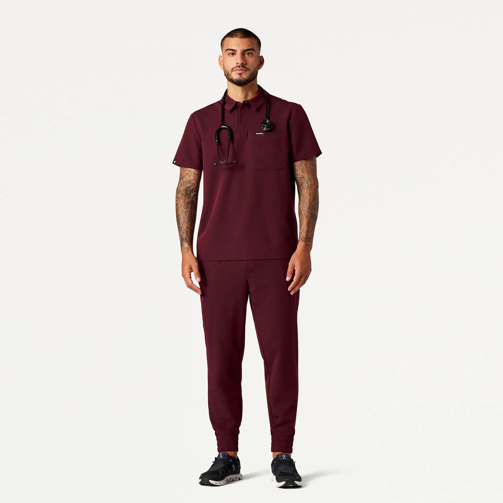 Jaanuu Scrubs Men's Axis Polo Scrub Top Burgundy | scrub-supply.com