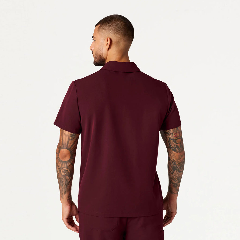 Jaanuu Scrubs Men's Axis Polo Scrub Top Burgundy | scrub-supply.com