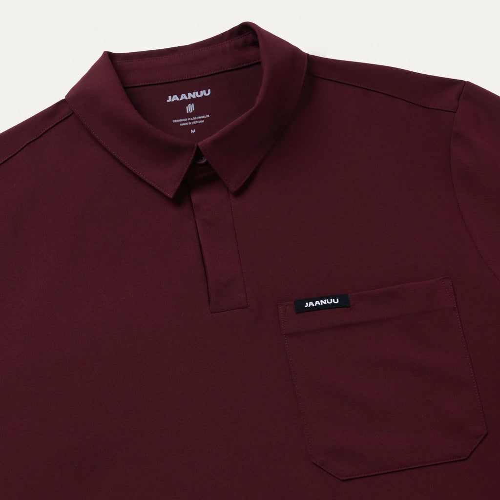 Jaanuu Scrubs Men's Axis Polo Scrub Top Burgundy | scrub-supply.com