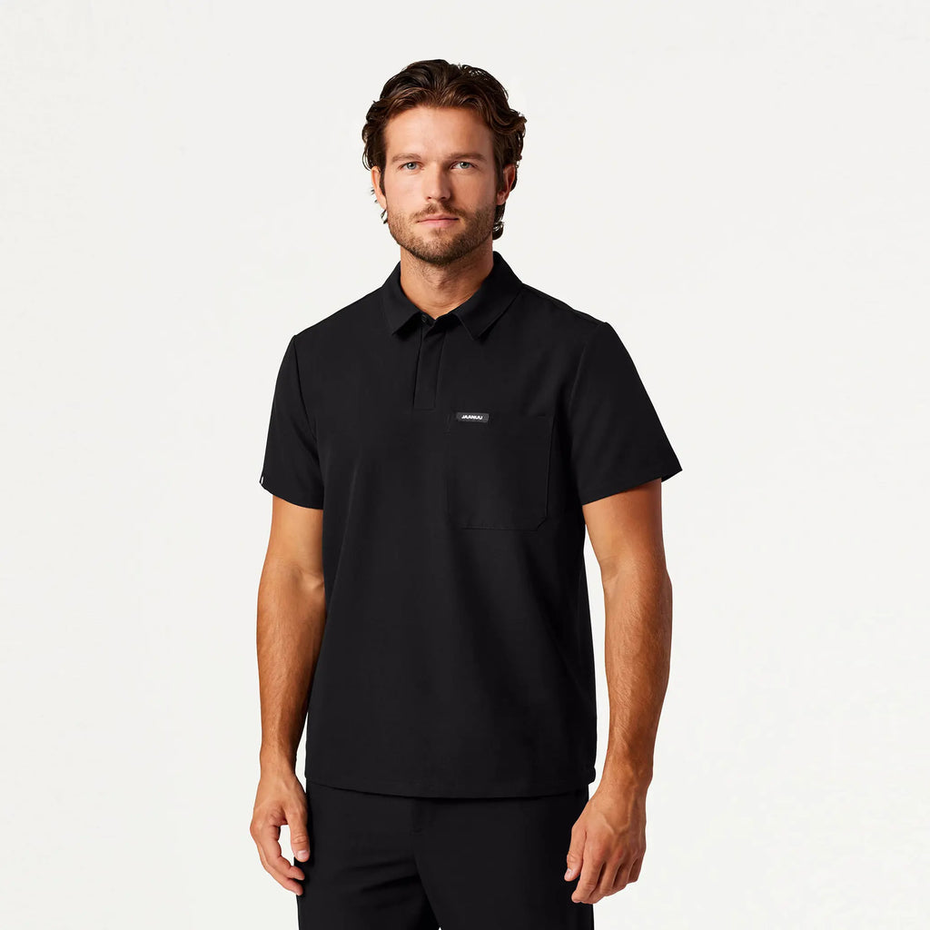 Jaanuu Scrubs Men's Axis Polo Scrub Top Black | scrub-supply.com