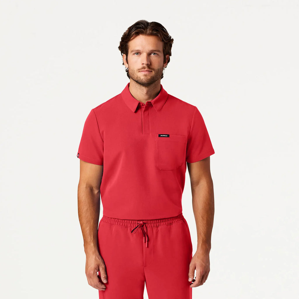 Jaanuu Scrubs Men's Axis Polo Scrub Top Brilliant Red | scrub-supply.com