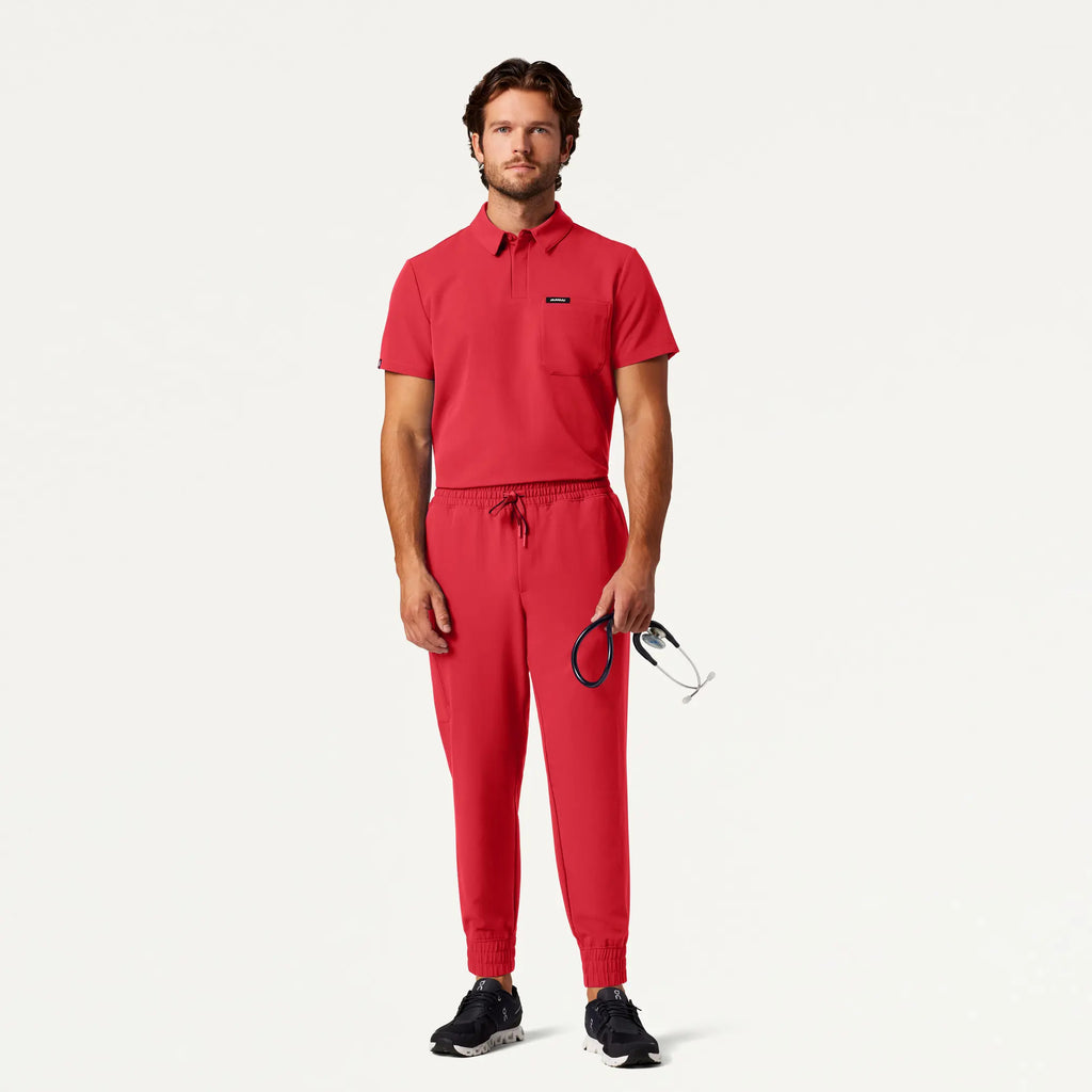 Jaanuu Scrubs Men's Axis Polo Scrub Top Brilliant Red | scrub-supply.com