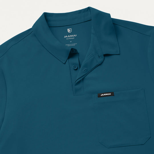 Jaanuu Scrubs Men's Axis Polo Scrub Top Caribbean Blue | scrub-supply.com