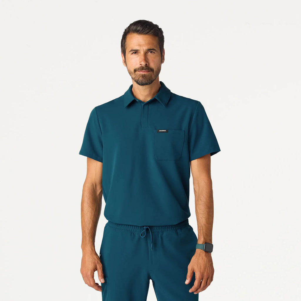 Jaanuu Scrubs Men's Axis Polo Scrub Top Caribbean Blue | scrub-supply.com