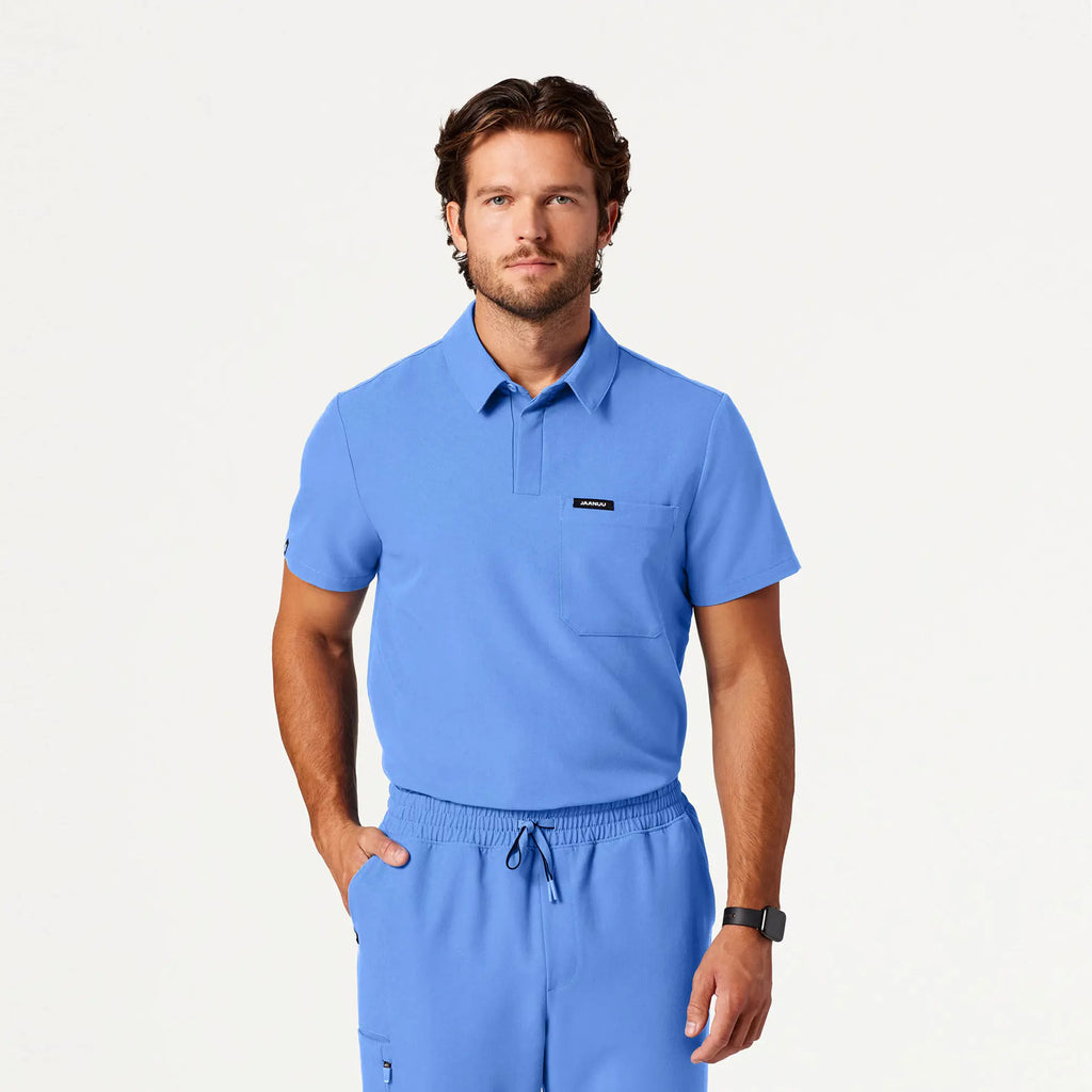 Jaanuu Scrubs Men's Axis Polo Scrub Top Ceil Blue | scrub-supply.com