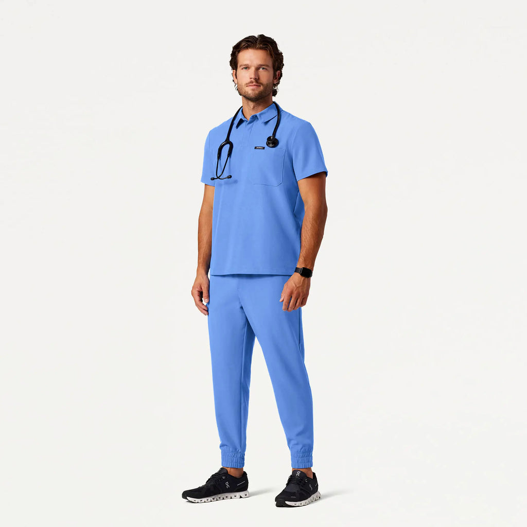 Jaanuu Scrubs Men's Axis Polo Scrub Top Ceil Blue | scrub-supply.com