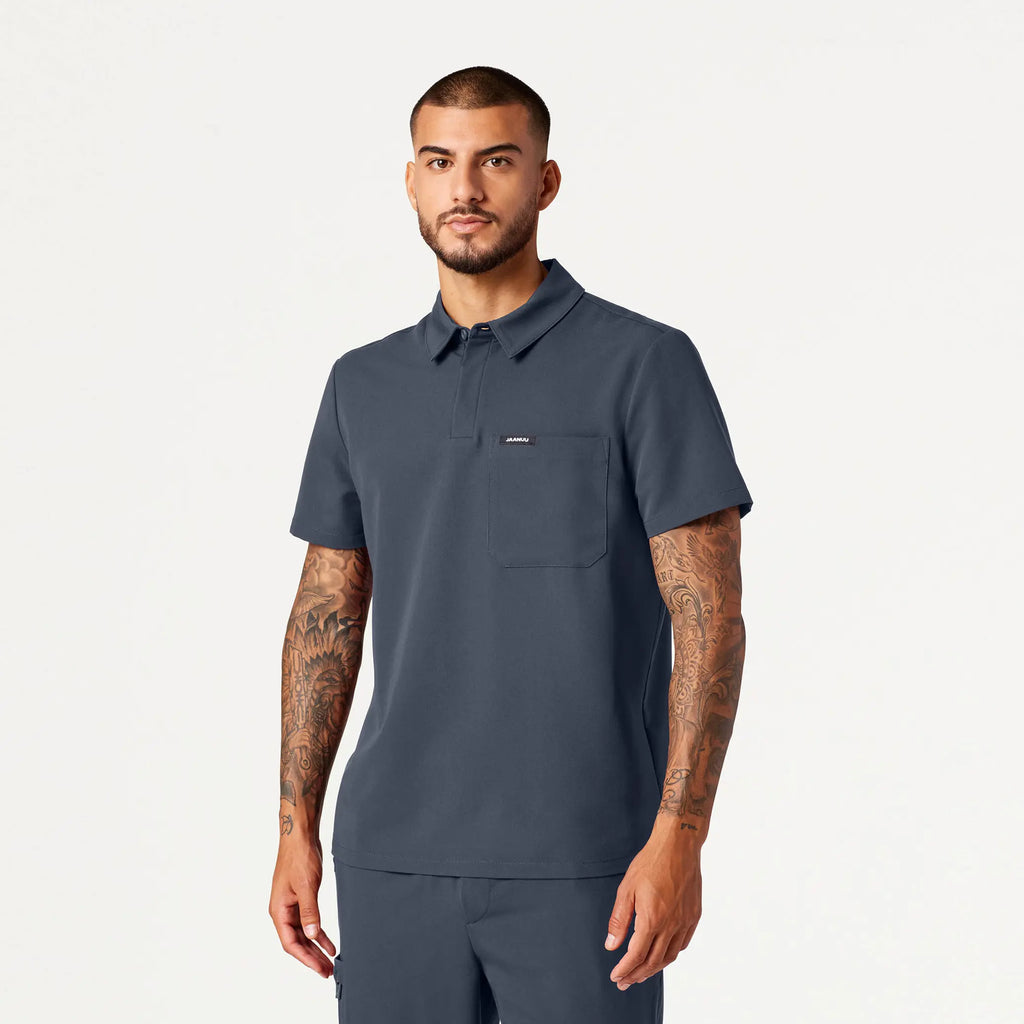 Jaanuu Scrubs Men's Axis Polo Scrub Top Carbon Gray | scrub-supply.com