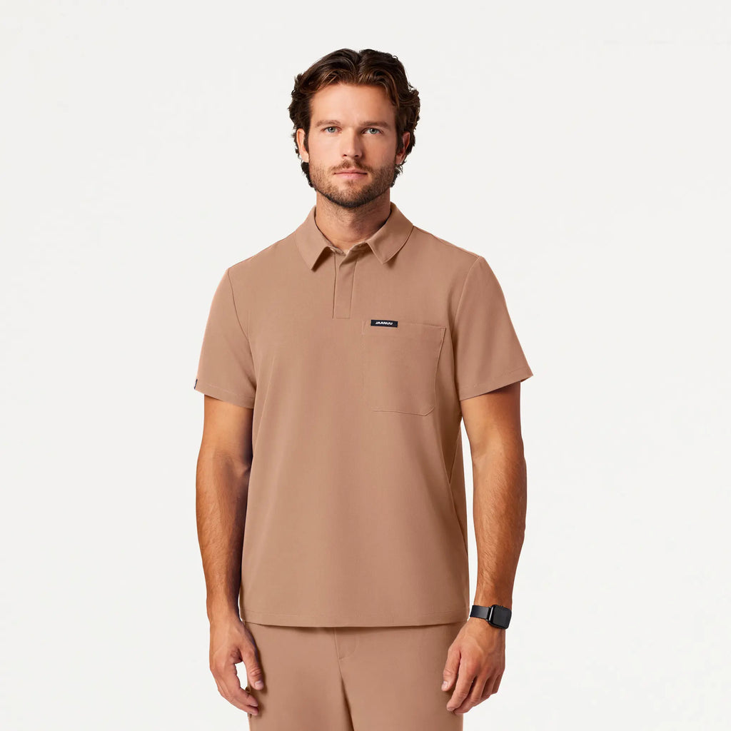 Jaanuu Scrubs Men's Axis Polo Scrub Top Clay | scrub-supply.com