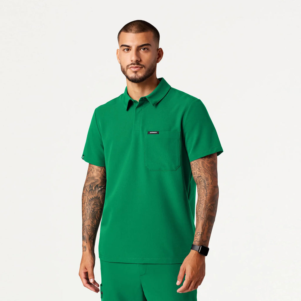 Jaanuu Scrubs Men's Axis Polo Scrub Top Emerald Green | scrub-supply.com