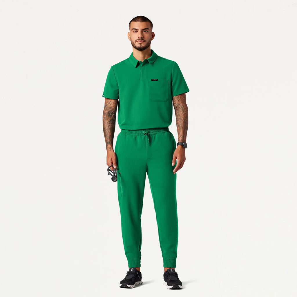 Jaanuu Scrubs Men's Axis Polo Scrub Top Emerald Green | scrub-supply.com