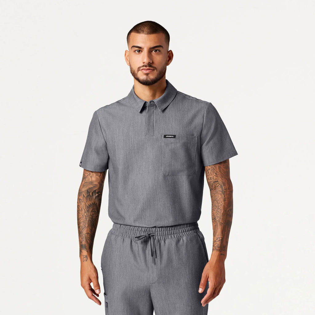 Jaanuu Scrubs Men's Axis Polo Scrub Top Heather Gray | scrub-supply.com