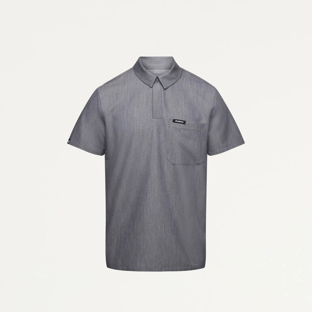 Jaanuu Scrubs Men's Axis Polo Scrub Top Heather Gray | scrub-supply.com