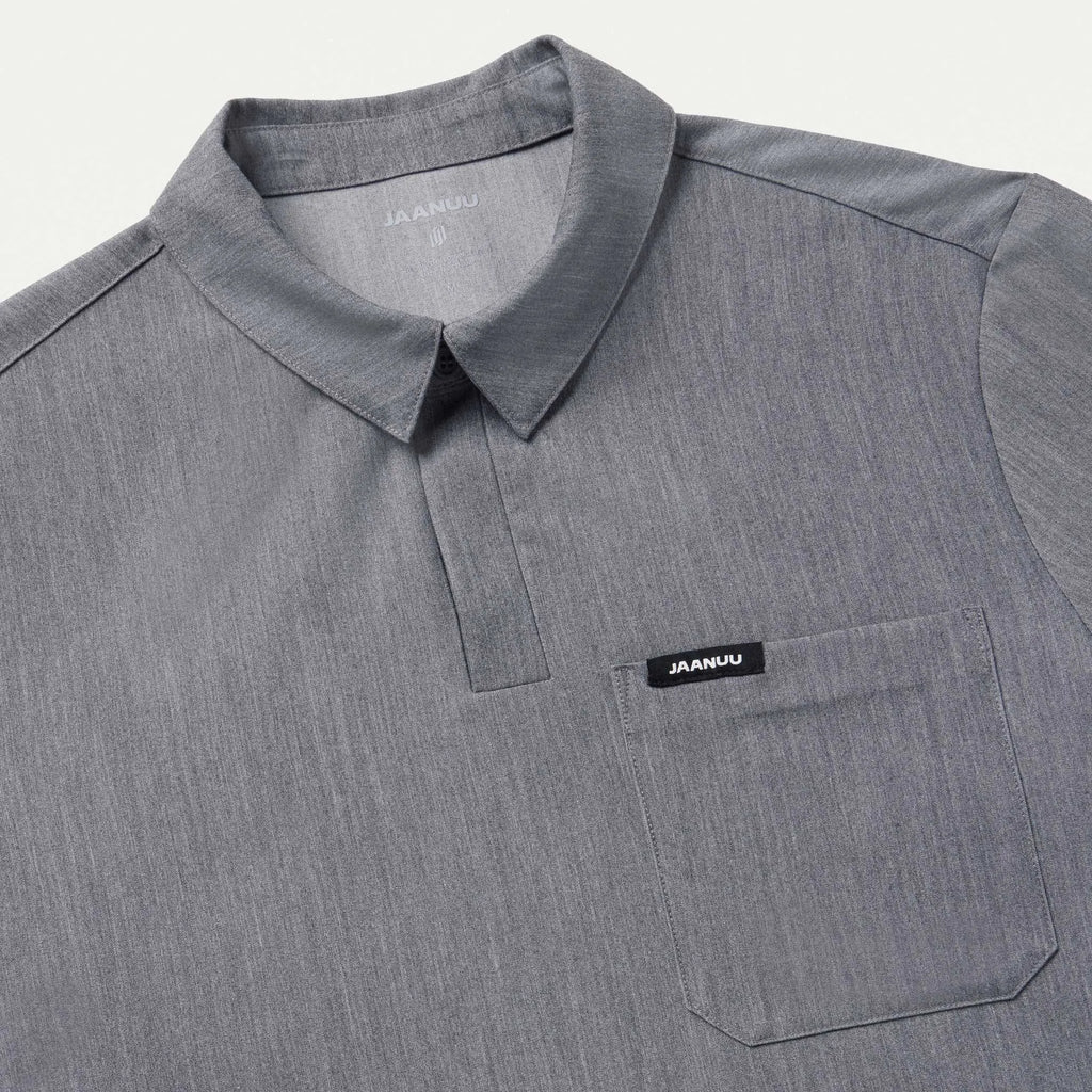 Jaanuu Scrubs Men's Axis Polo Scrub Top Heather Gray | scrub-supply.com