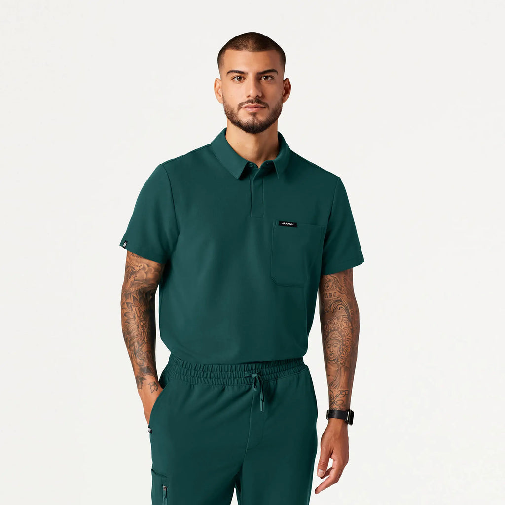 Jaanuu Scrubs Men's Axis Polo Scrub Top Midnight Green | scrub-supply.com