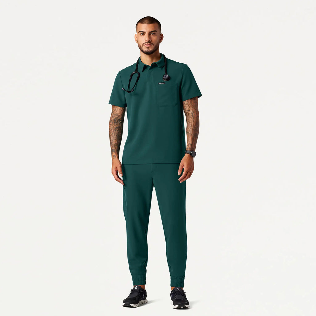 Jaanuu Scrubs Men's Axis Polo Scrub Top Midnight Green | scrub-supply.com