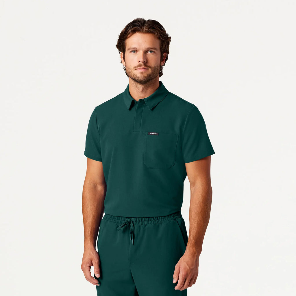 Jaanuu Scrubs Men's Axis Polo Scrub Top Midnight Green | scrub-supply.com