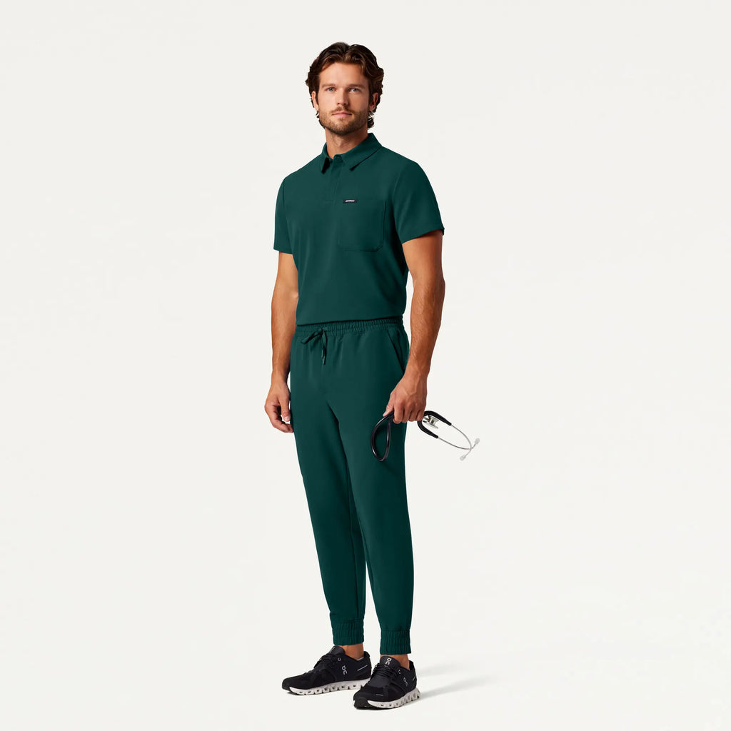 Jaanuu Scrubs Men's Axis Polo Scrub Top Midnight Green | scrub-supply.com