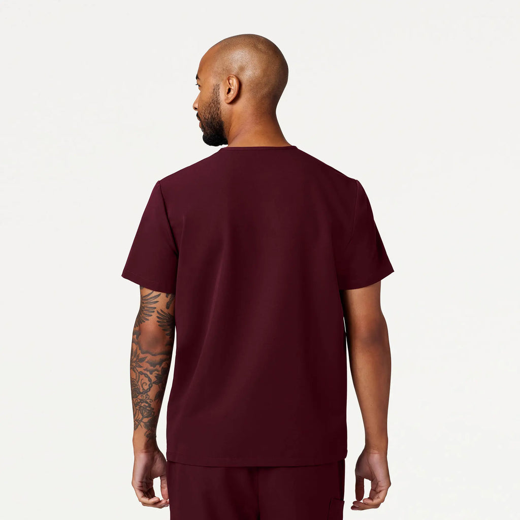 Jaanuu Scrubs Men's Romin 1-Pocket Scrub Top Burgundy | scrub-supply.com