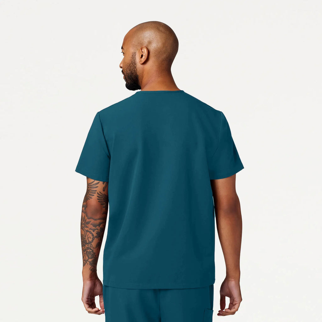 Jaanuu Scrubs Men's Romin 1-Pocket Scrub Top Caribbean Blue | scrub-supply.com