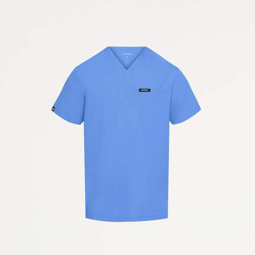 Jaanuu Scrubs Men's Romin 1-Pocket Scrub Top Ceil Blue | scrub-supply.com