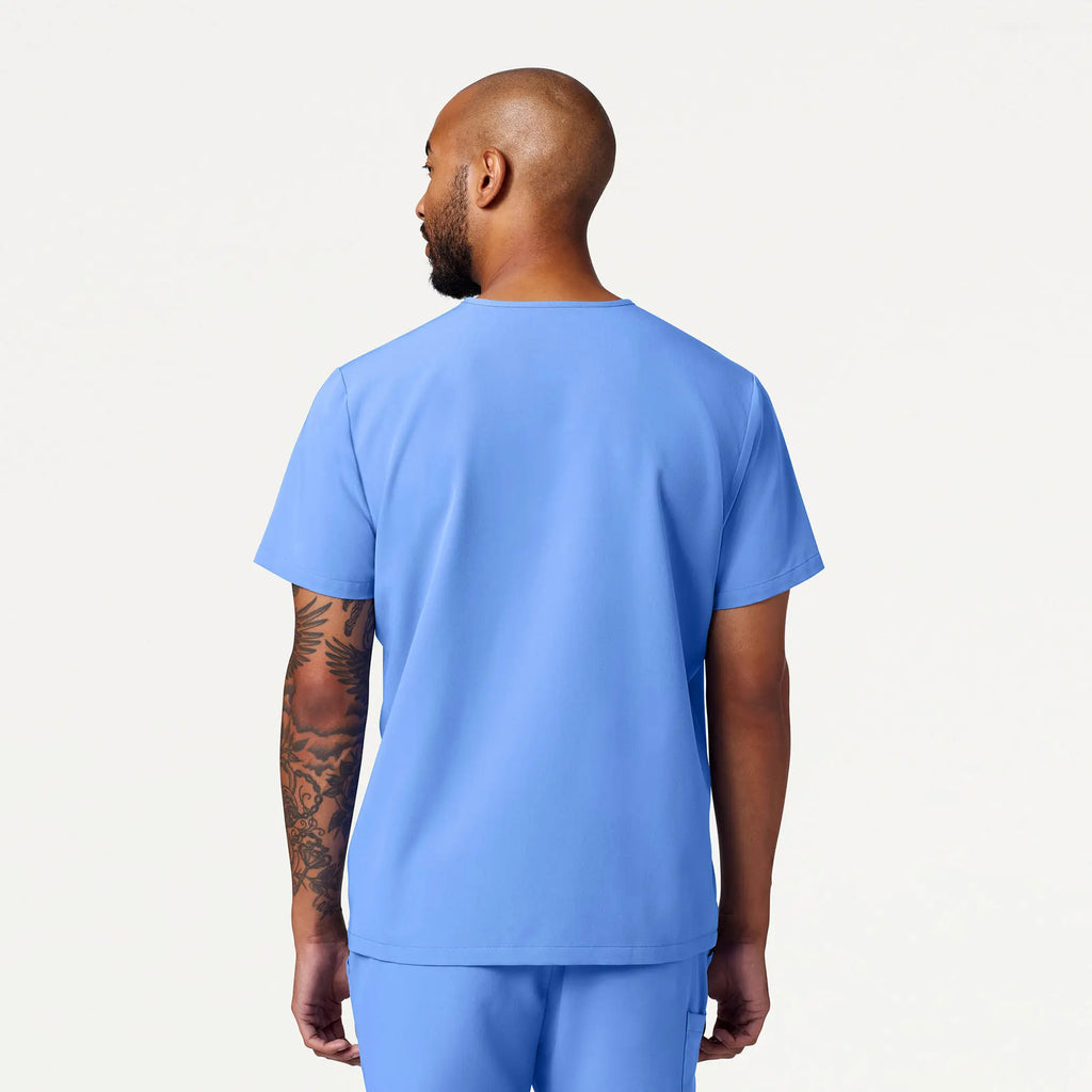 Jaanuu Scrubs Men's Romin 1-Pocket Scrub Top Ceil Blue | scrub-supply.com