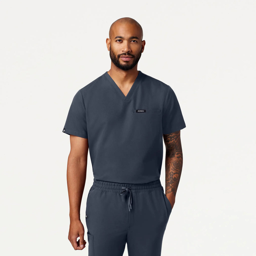 Jaanuu Scrubs Men's Romin 1-Pocket Scrub Top Carbon Gray | scrub-supply.com