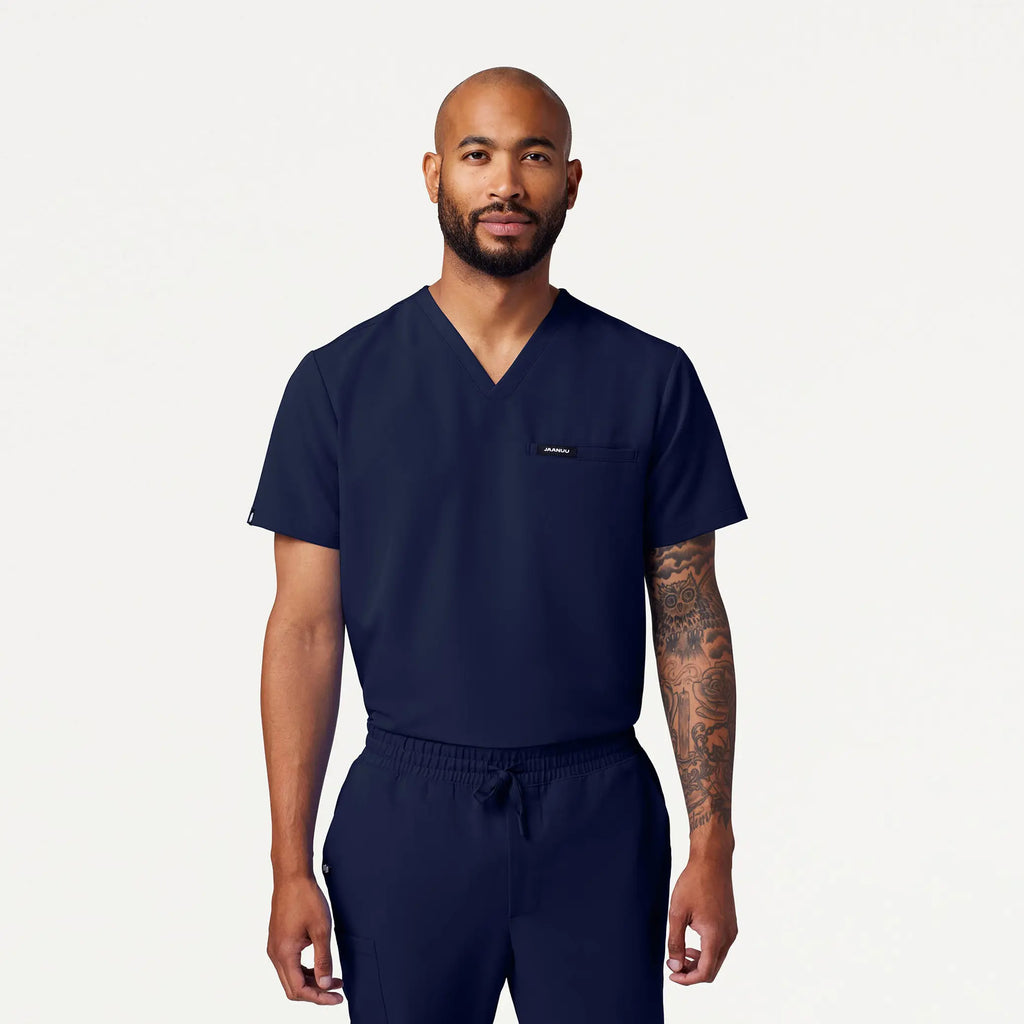 Jaanuu Scrubs Men's Romin 1-Pocket Scrub Top Midnight Navy | scrub-supply.com