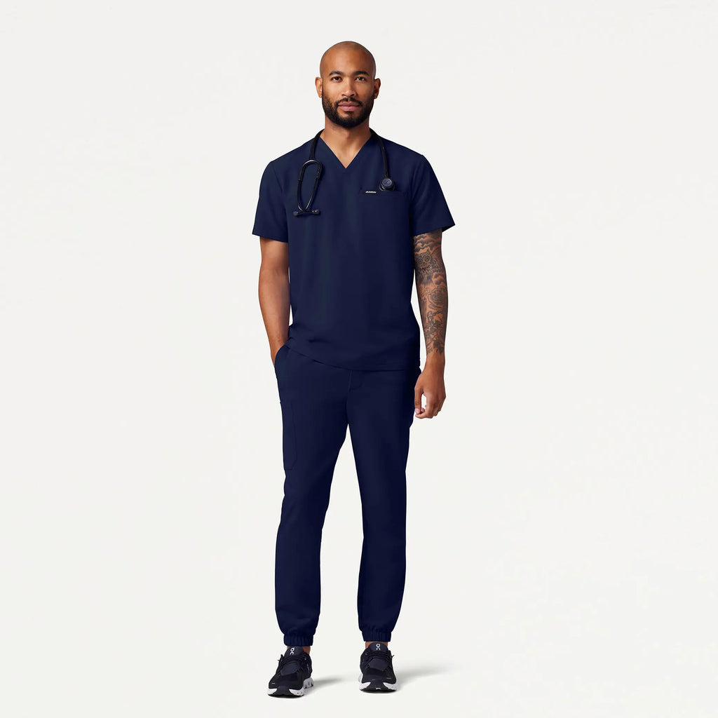 Jaanuu Scrubs Men's Romin 1-Pocket Scrub Top Midnight Navy | scrub-supply.com