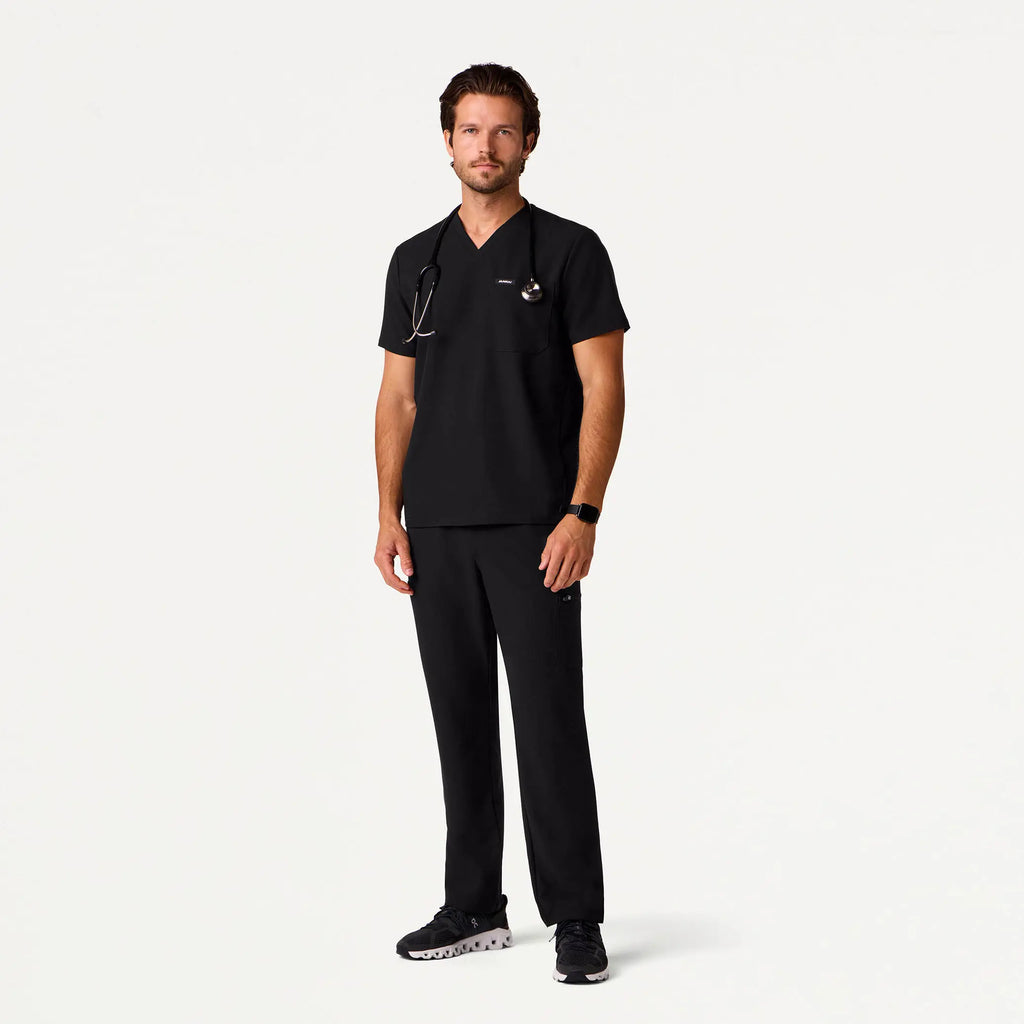 Jaanuu Scrubs Men's Bron 3-Pocket Scrub Top Black | scrub-supply.com