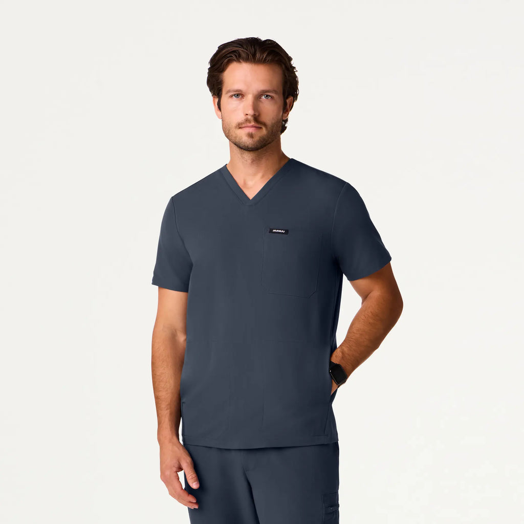 Jaanuu Scrubs Men's Bron 3-Pocket Scrub Top Carbon Gray | scrub-supply.com