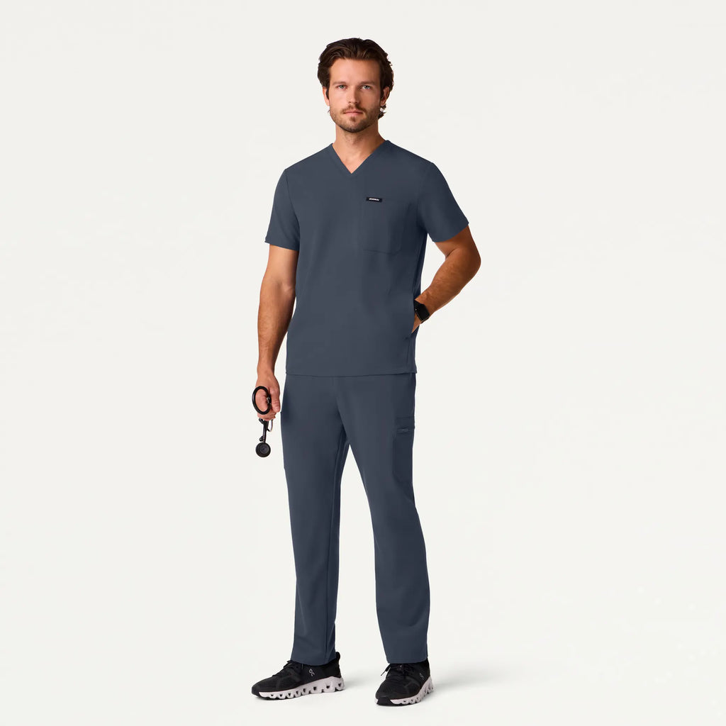 Jaanuu Scrubs Men's Bron 3-Pocket Scrub Top Carbon Gray | scrub-supply.com