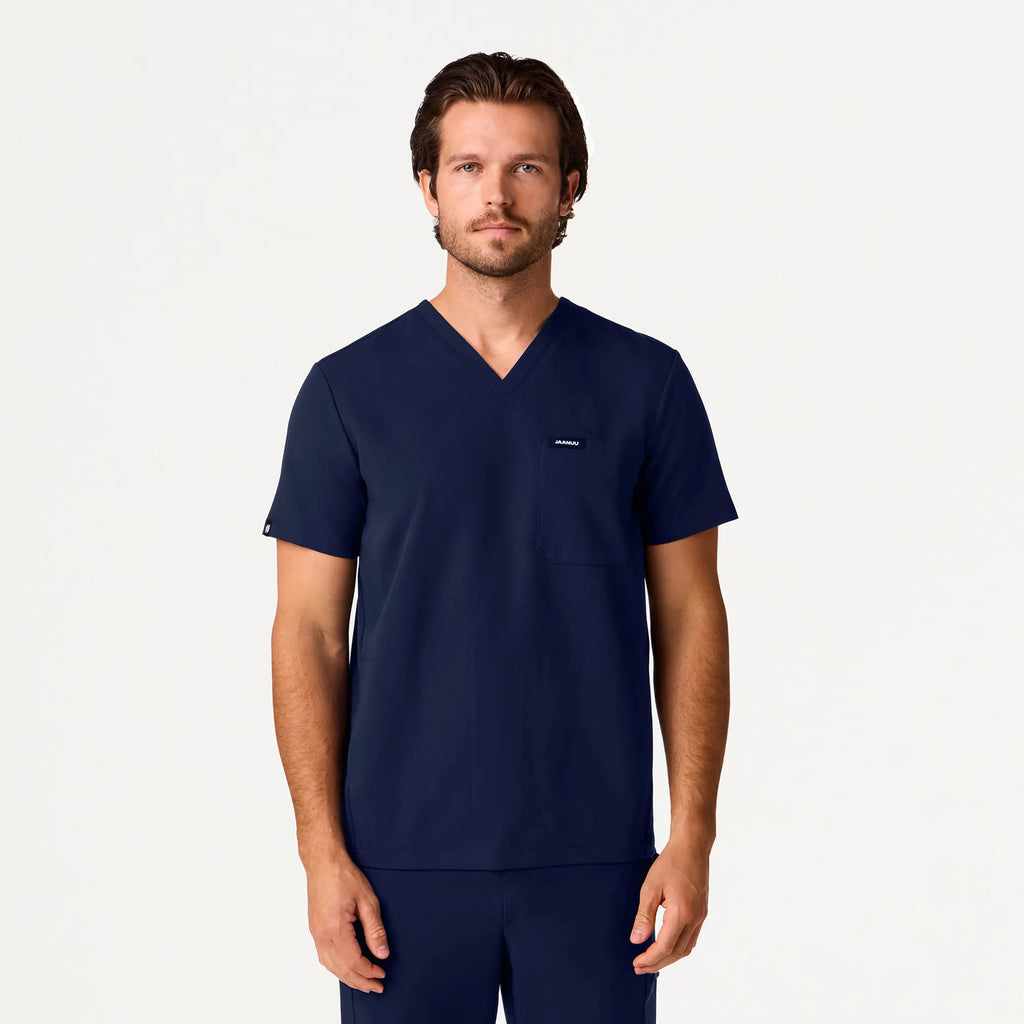 Jaanuu Scrubs Men's Bron 3-Pocket Scrub Top Midnight Navy | scrub-supply.com