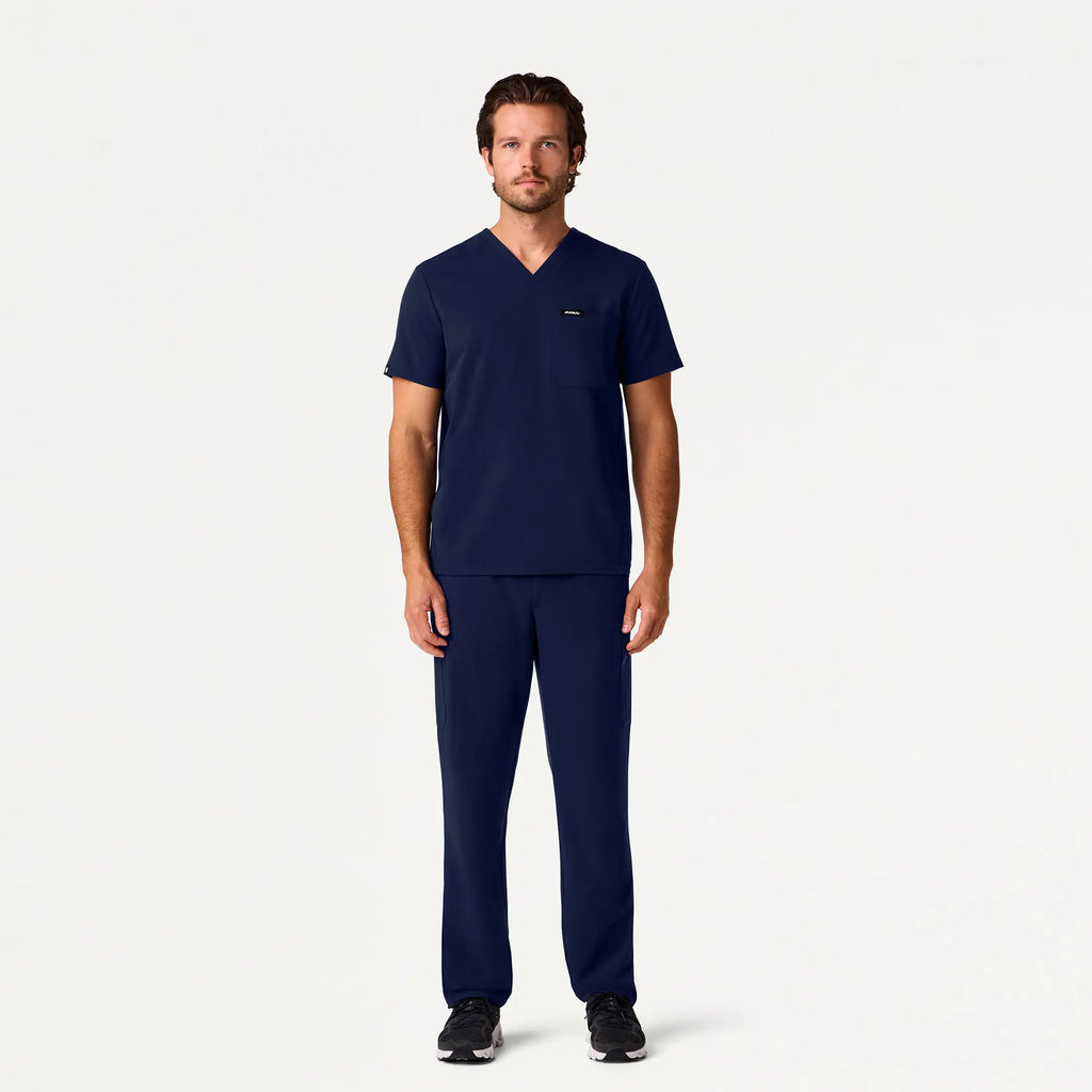 Jaanuu Scrubs Men's Bron 3-Pocket Scrub Top Midnight Navy | scrub-supply.com