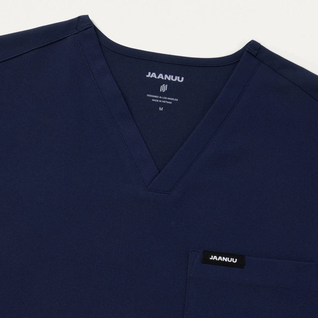 Jaanuu Scrubs Men's Bron 3-Pocket Scrub Top Midnight Navy | scrub-supply.com