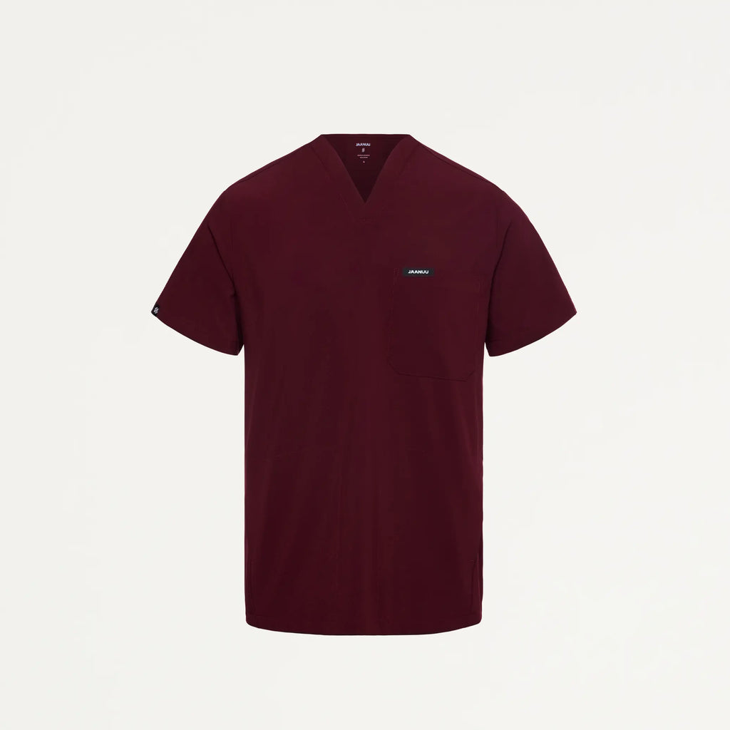 Jaanuu Scrubs Men's Bron ULTRAlite™ 3-Pocket Scrub Top Burgundy | scrub-supply.com