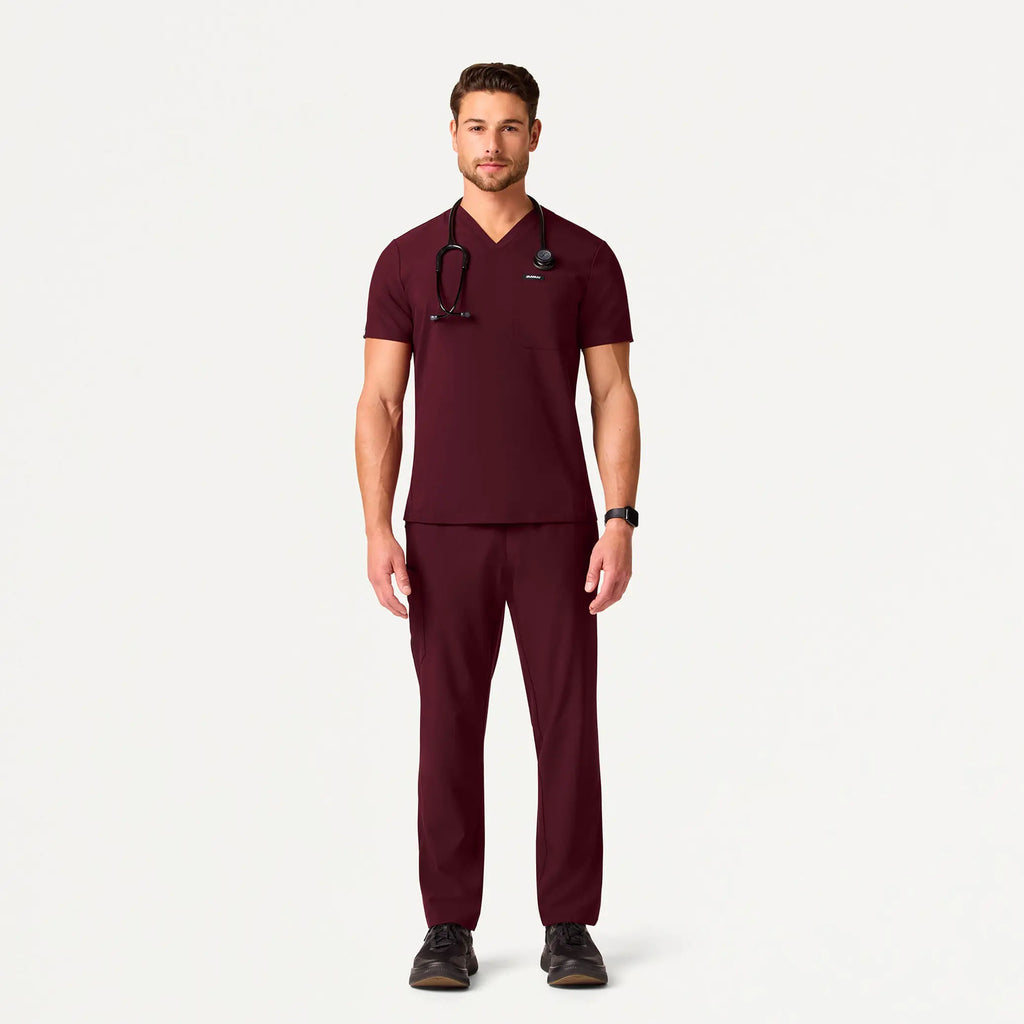 Jaanuu Scrubs Men's Bron ULTRAlite™ 3-Pocket Scrub Top Burgundy | scrub-supply.com