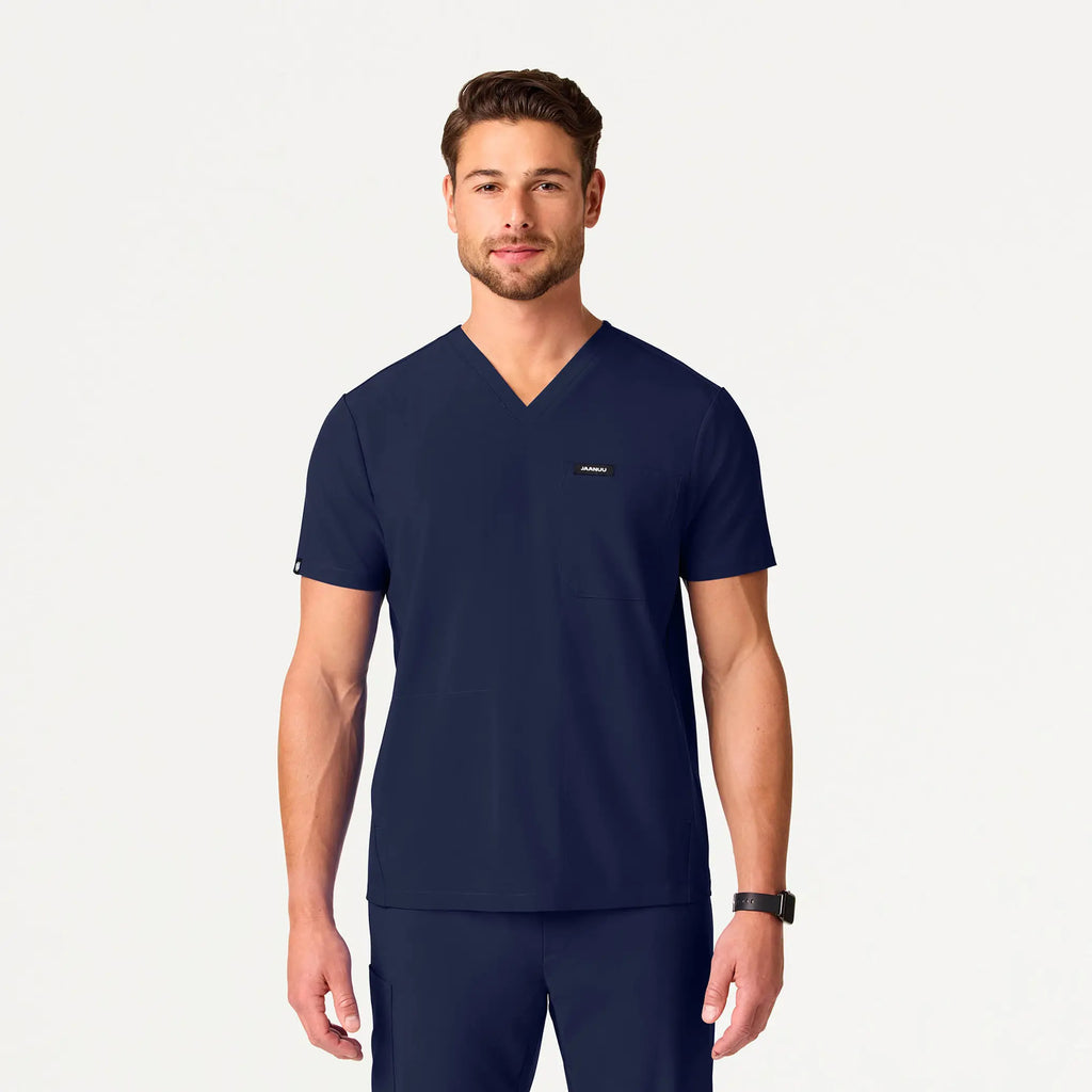 Jaanuu Scrubs Men's Bron ULTRAlite™ 3-Pocket Scrub Top Midnight Navy | scrub-supply.com