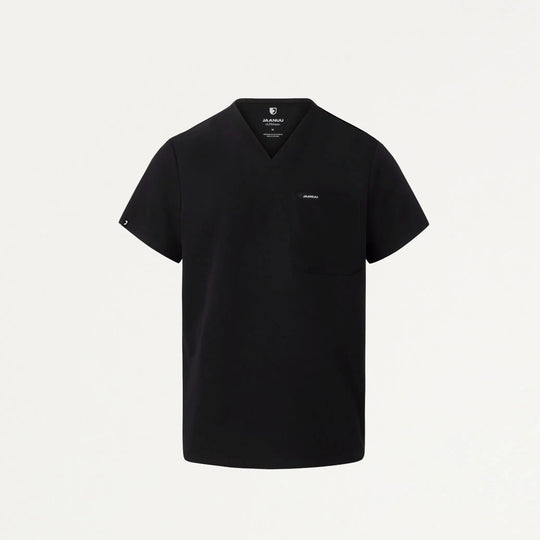 Jaanuu Scrubs Men's Holmes Slim Everyday 1-Pocket Scrub Top Black | scrub-supply.com